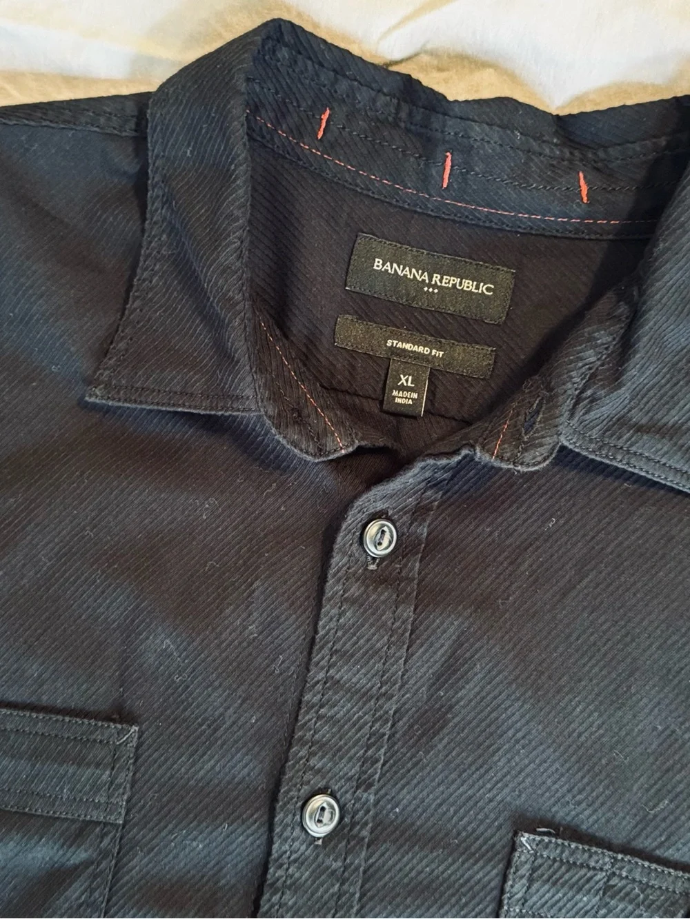 BANANA REPUBLIC Textured Mens Standard Fit Black Long-Sleeve Button-Down Shirt